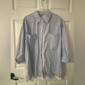 1- MAEVE Blue-White Pinstriped Hi-Lo Hem Button Up Shirt